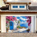 décoration murale paysage grec bleu blanc rose vue mer porte extérieure mariage anniversaire événements