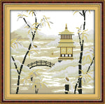 toile imprimée paysage oriental broderie point croix kit 11ct 14ct coton broderie artisanale paysage