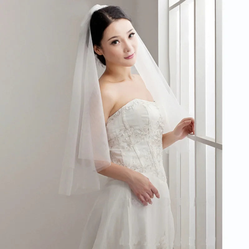 voile mariée deux couches tulle blanc bord coupé peigne élégant transparent classique femme erotique
