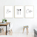 affiche moderne bon appétit lettrage calligraphique fourchette cuillère blanc noir minimaliste