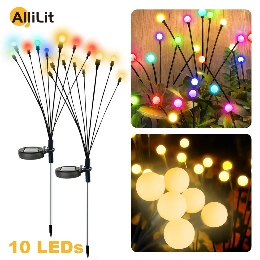 guirlande lumineuse solaire moderne 10 led couleur tige noire ampoules blanchesextérieur festive decoration jardin