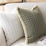 coussin carré vert olive motif géométrique moderne jacquard sans rembourrage