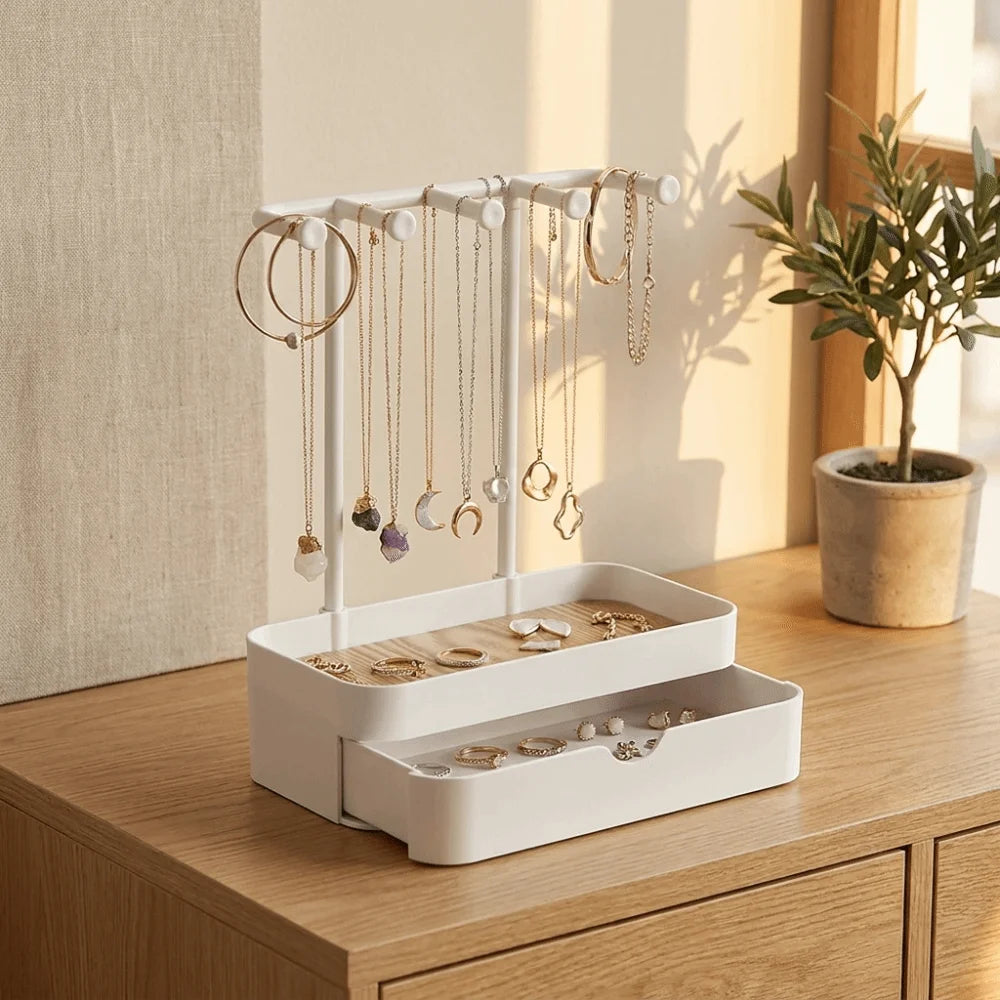 boîte bijoux bois blanc moderne rangement bracelets boucles doreilles colliers bagues chaînes vintage