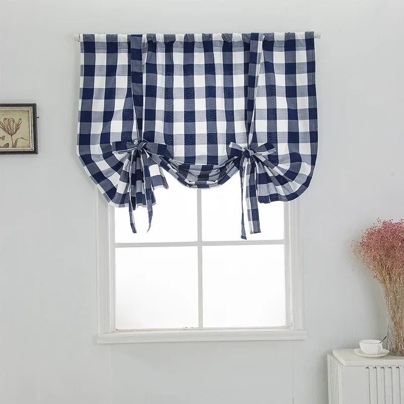 rideau bleu marine blanc carreaux tissé opacité classique vintage maison