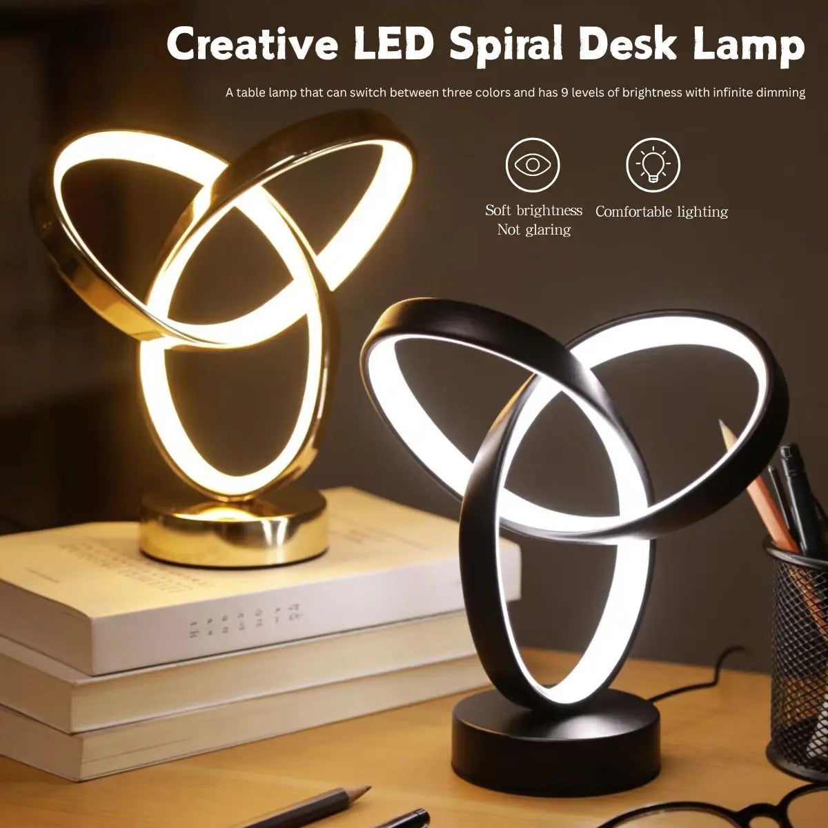 lampe led or noir spirale moderne câble alimentation chargeur usb chambre salon