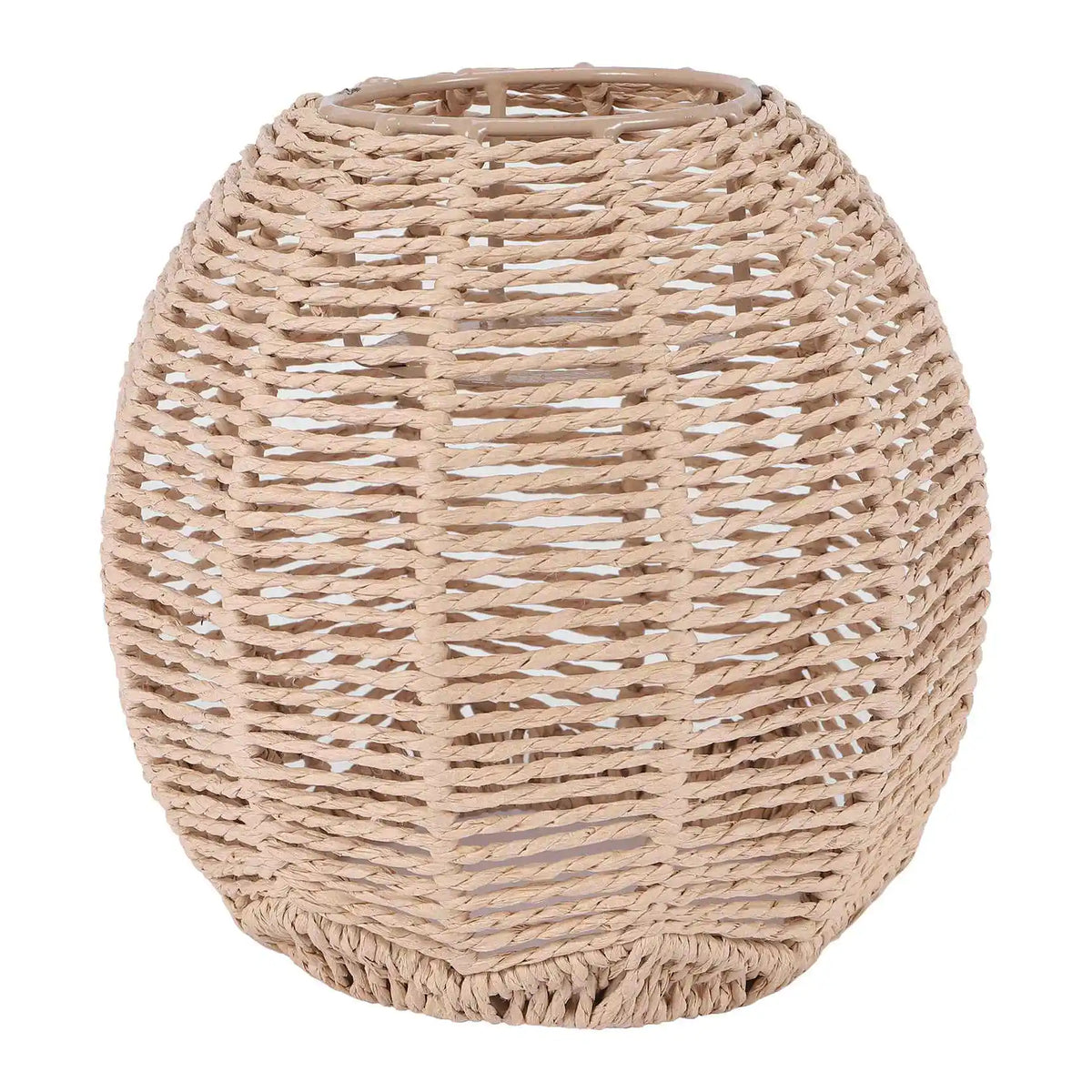 abat jour tissé rattan motif géométrique rustique opacité beige clair anneaux central lumière artisanal