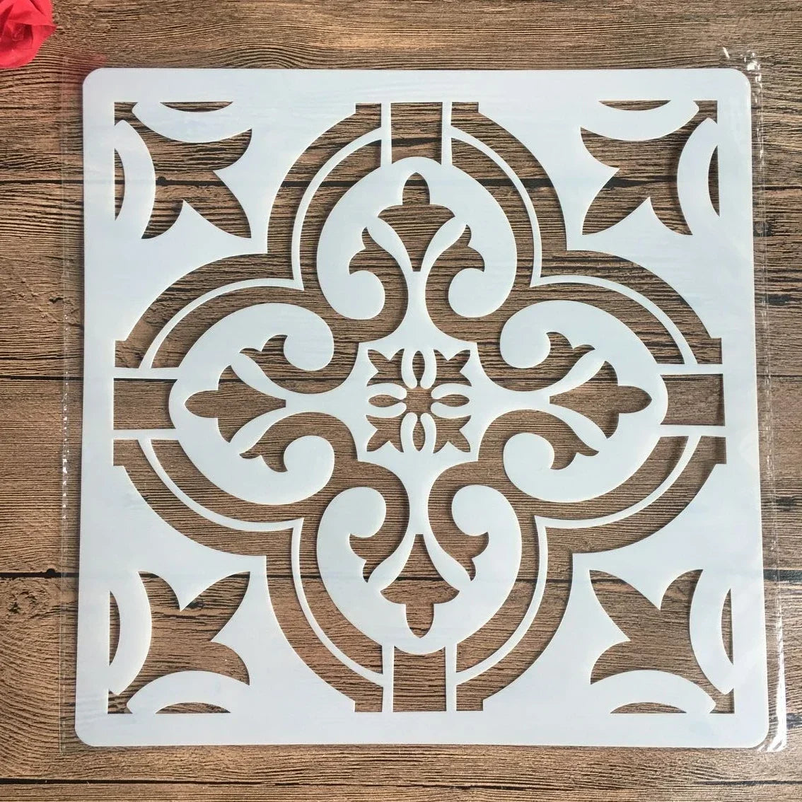 pochoir stencil blanc noir ornamental floral artisanal decoratif 32cm 32cm