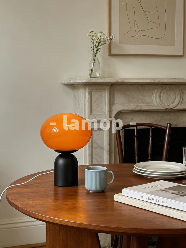 lampe table moderne rétro base noire lumière douce ampoules led verre strié orange sans