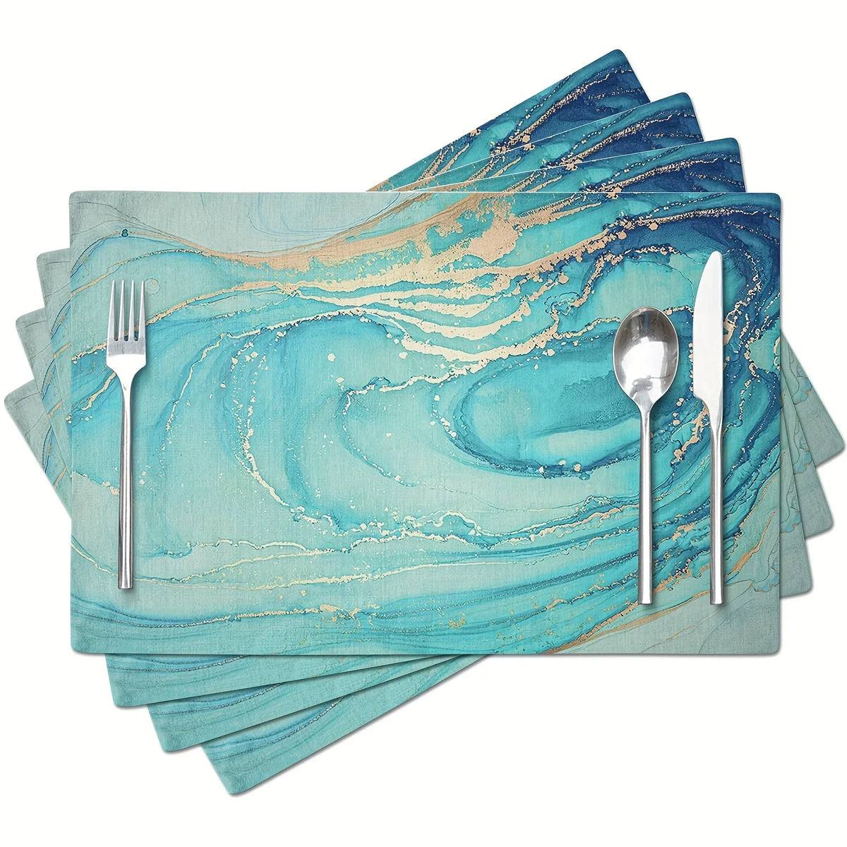 serviettes table modernes abstraites bleu gris beige doré marbré corail étoiles mer lin opaques