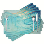 serviettes table modernes abstraites bleu gris beige doré marbré corail étoiles mer lin opaques