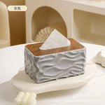 boîte mouchoirs moderne plastique blanc texture ondulée mouchoirs blancs bois foncé