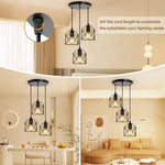 suspension industrielle moderne trois lumières abat jours métalliques noir doré adjustable