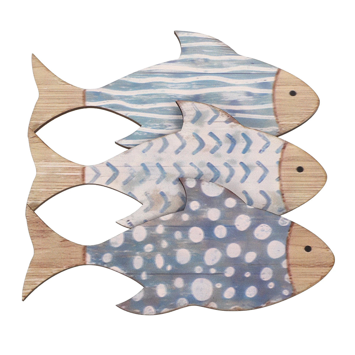 décoration murale poissons bois naturel bleu clair rayures horizontales maison plage lac marin art