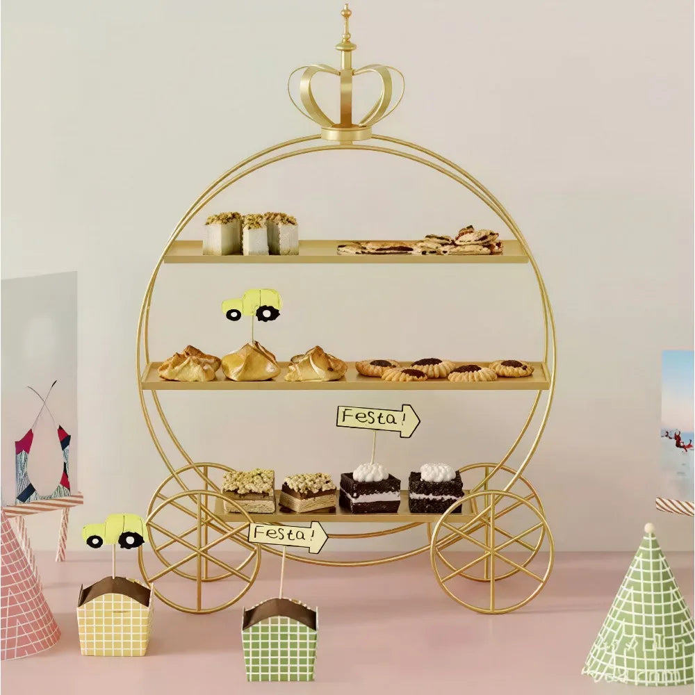 présentoir métal doré blanc trois niveaux gâteaux cupcakes macarons décoratif princesses mariage après midi
