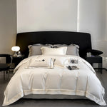 drap lit blanc bordure brodée ultra doux housses taies oreillers classique 18m 20m machine