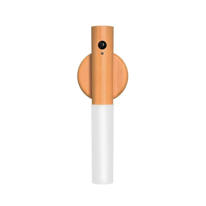 lampe poche rechargeable adhésive moderne bois marron foncé blanc texture naturelle interrupteur port charge