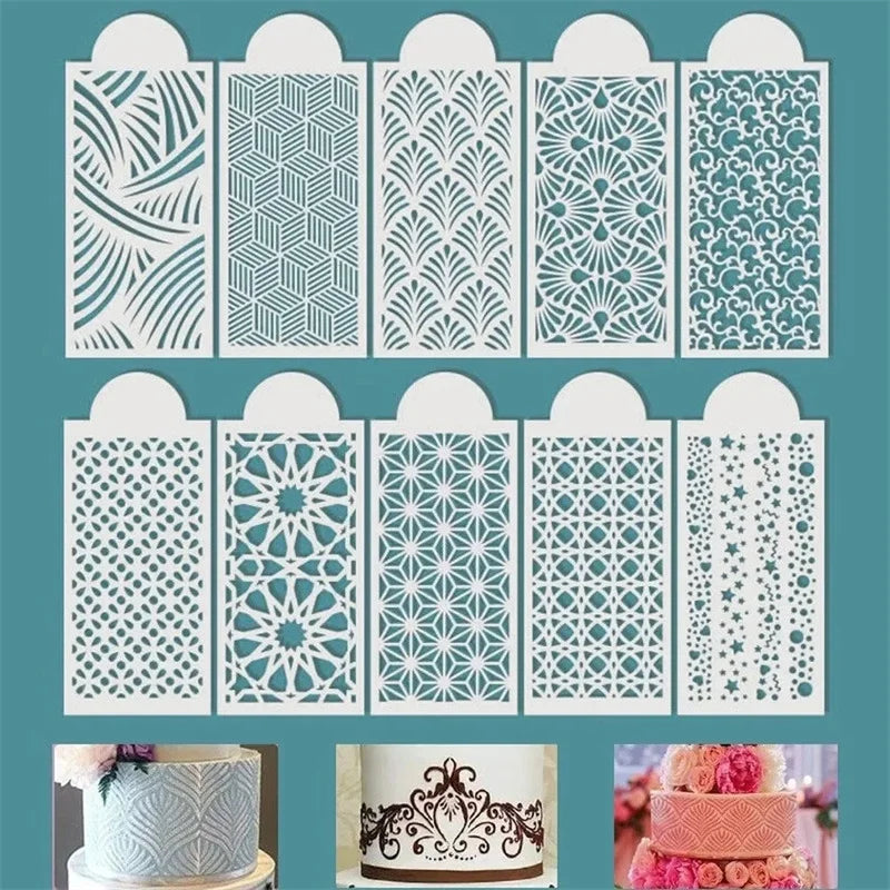 gabarits décoration gâteau blanc motifs géométriques modernes adhésifs reutilisables fondant icing cake decorating stencils