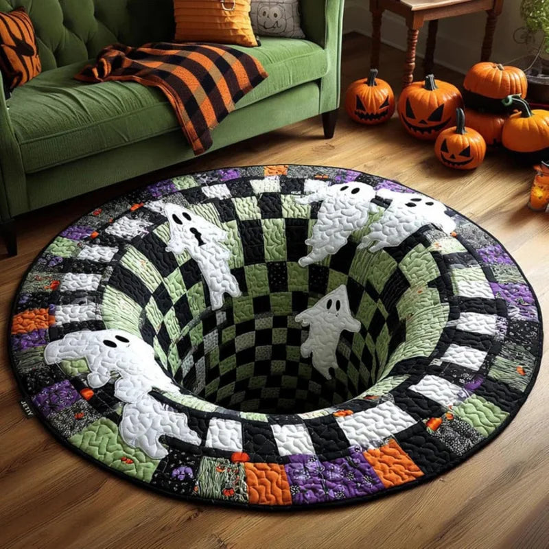 tapis rond halloween fantômes citrouilles spirale 3d effet optique décoration sol intérieur maison
