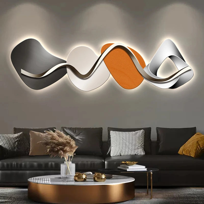 lampe murale moderne abstraite couleurs gris noir orange métallique effets lumineux chambre salon