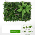 mur végétal artificiel feuilles vertes fleurs blanches moderne extérieur accroché clips inclusion