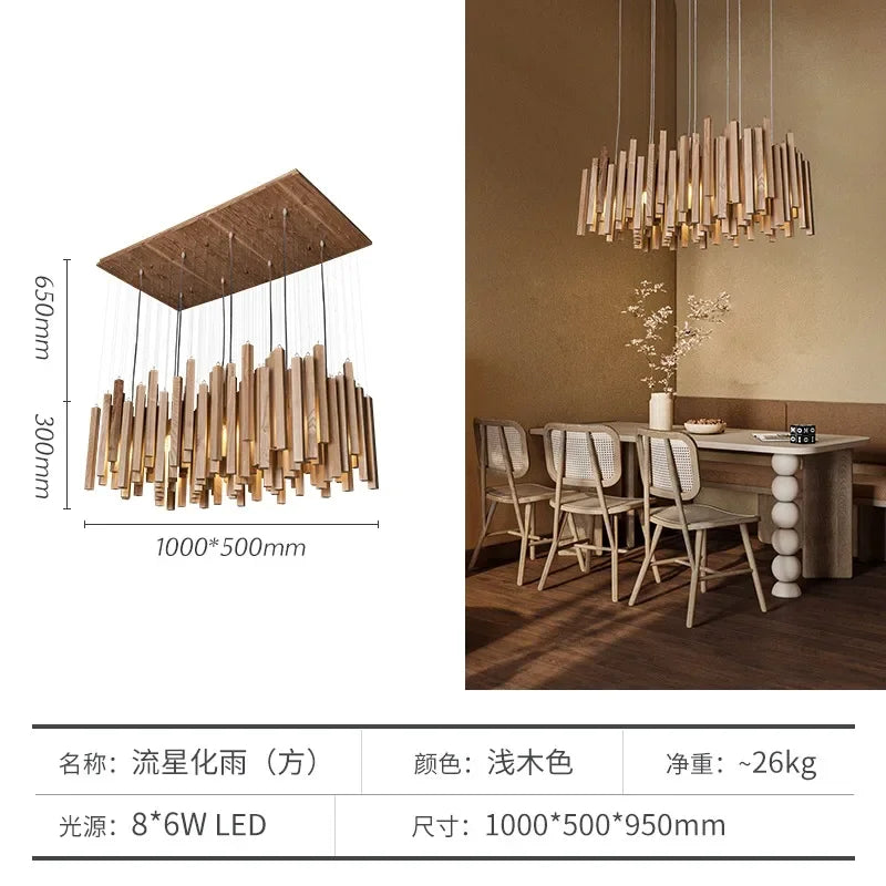suspension lumineuse bois moderne ligne verticale marron clair finition brillante led scandinave