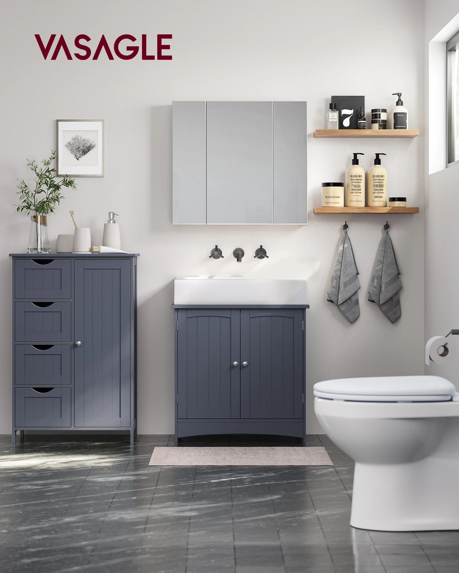 Meuble salle de bain rangement 4 tiroirs gris foncé vue avant