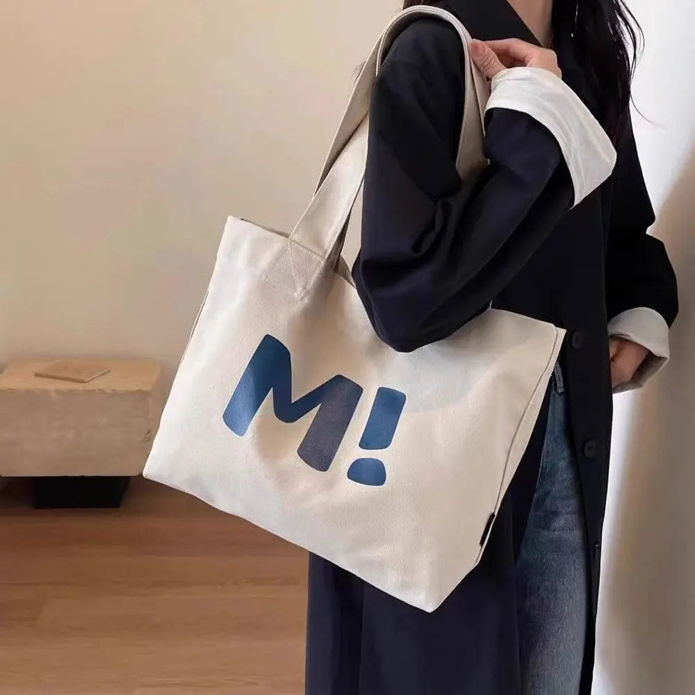 sac cabas toile impression M! lettres polyester décontracté minimaliste grandes poches multifonctionnel étudiant femme