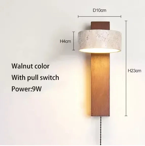 lampe murale moderne scandinave bois naturel texture bois finition bétonnée interrupteur chaîne LED 9W