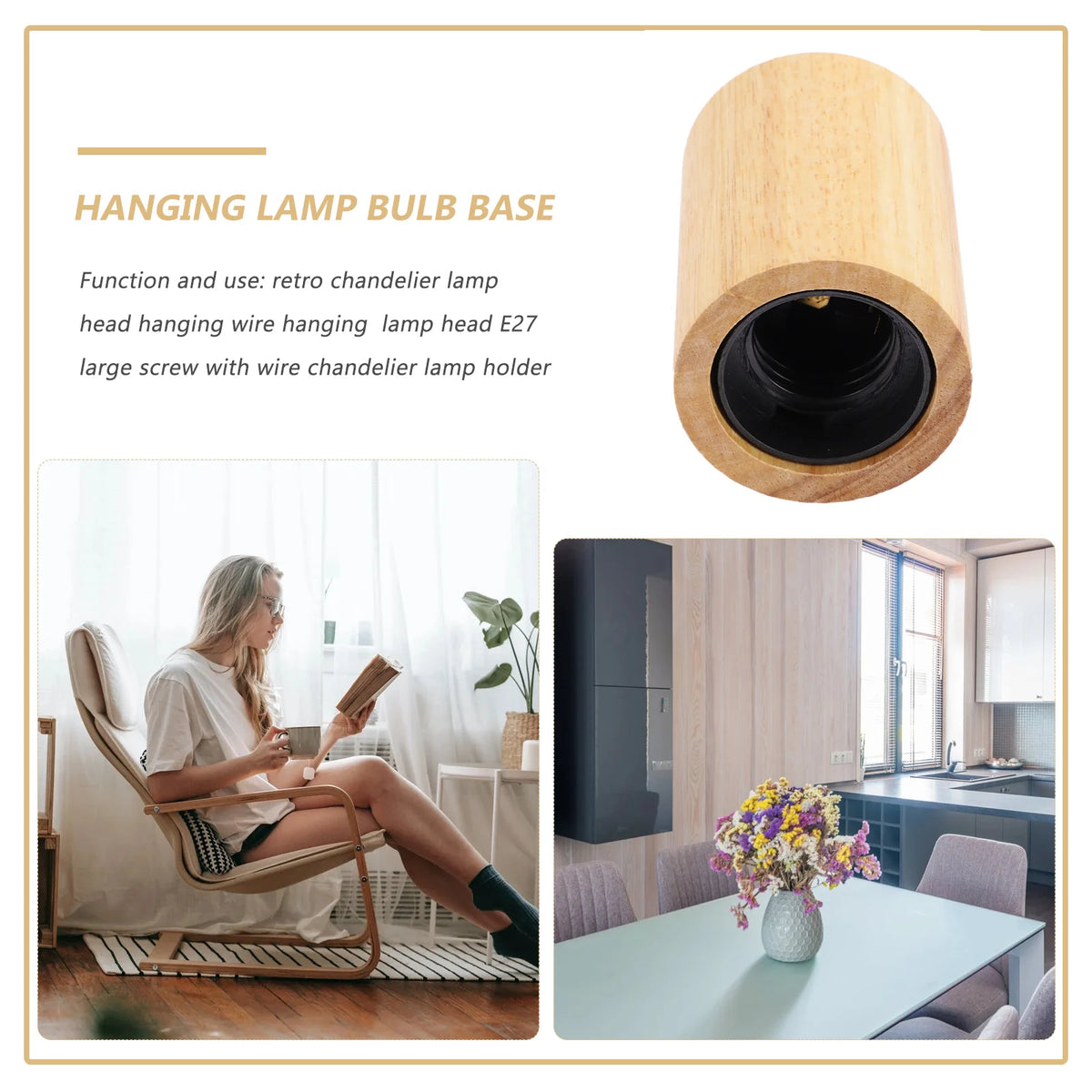 base lampe suspendue bois naturel ampoule e27 moderne rustique câble doré