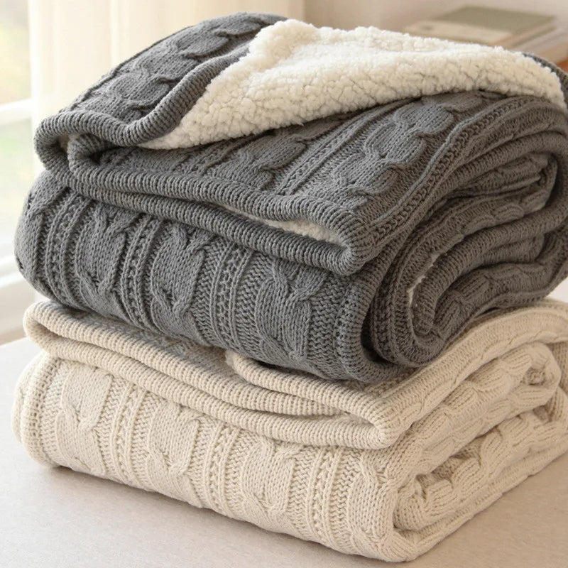 couverture tricotée torsadée coton gris beige moderne hiver voyage maison