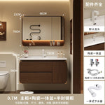 meuble salle bain moderne miroir étagère rangement blanc marron bois naturel