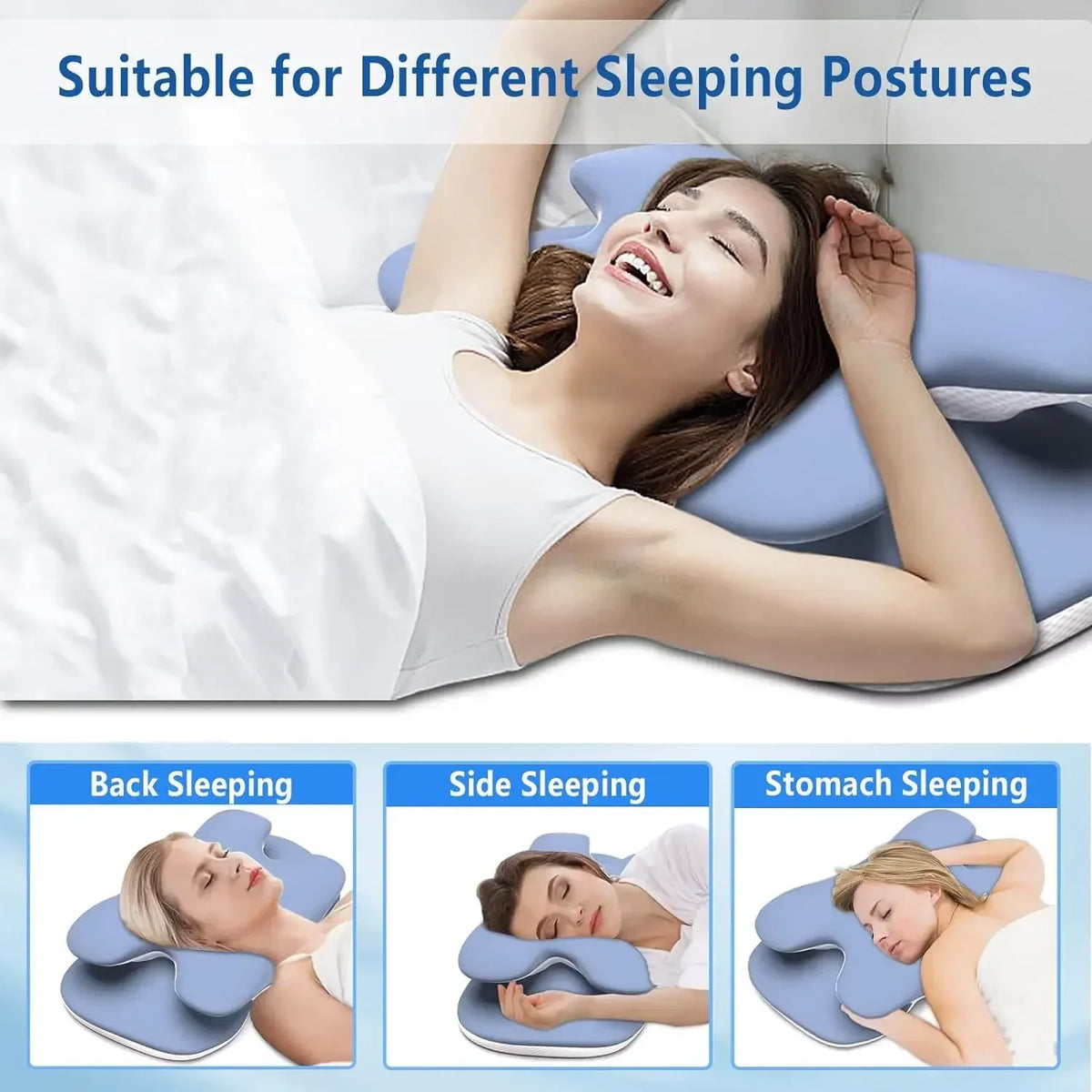 oreiller ergonomique soie glacée mousse mémoire forme soulagement cou patchwork bleu jaune blanc moderne