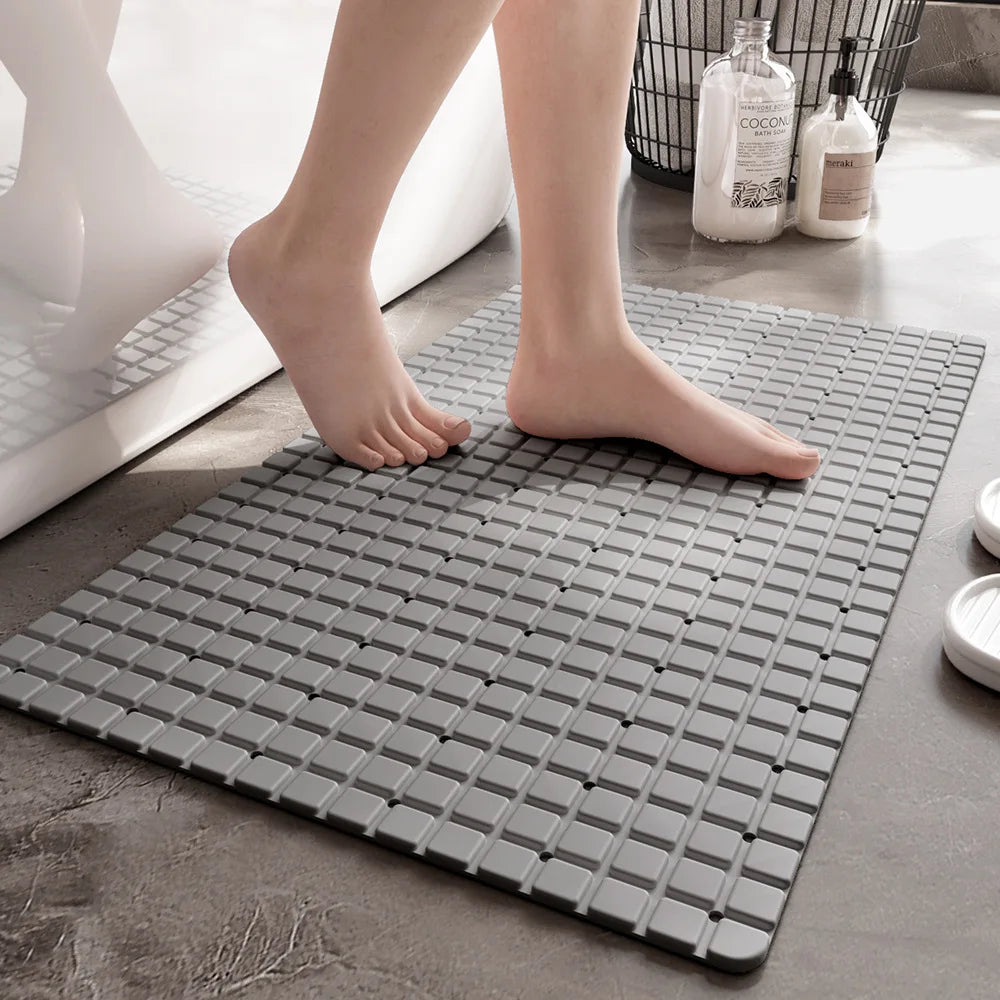 tapis bain anti dérapant pvc carreaux mosaïque gris moderne salle bain ventouses trou vidange