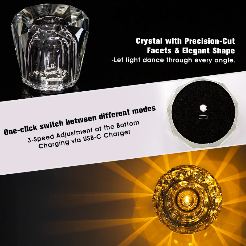 lampe table led cristal transparent moderne rechargeable usb adjustable lumière chambre coucher