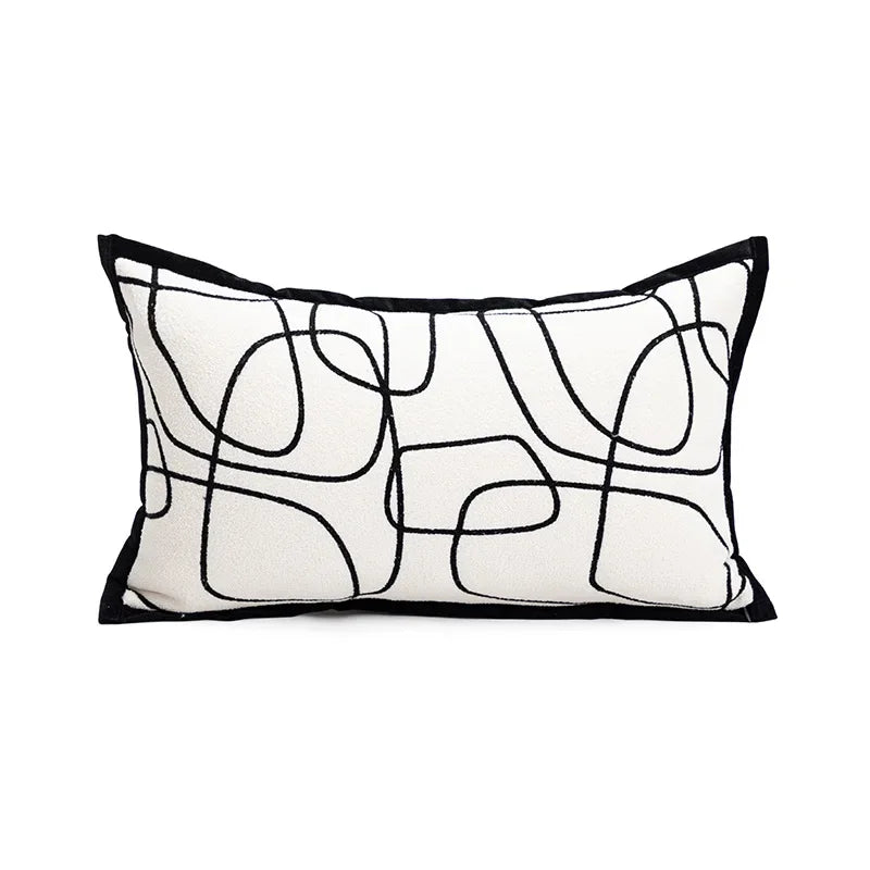 housse coussin décorative carrée motif noir blanc moderne canapé salon maison