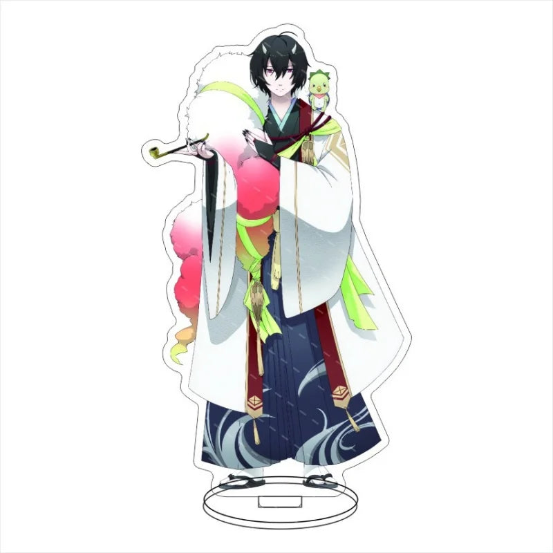 figurines anime acrylique bleu rose verte noire blanche motifs floraux base circulaire décoration collection