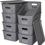 boîtes rangement réutiliables tressées gris blanc modernes minimalistes pièces couvercles plastique