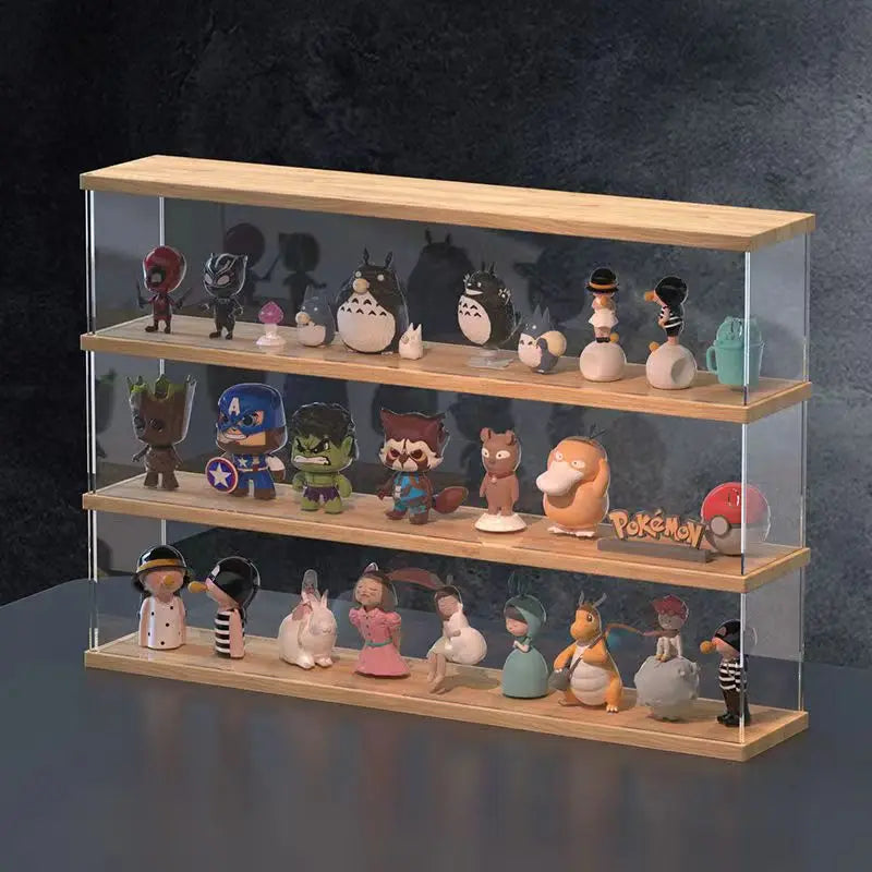 boîtes rangement transparentes figurines bois organisation jouets modernes variées capes détails expressifs