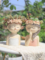 cache pot figurine féerique résine décoratif plantes succulentes fleurs jardin maison