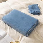 coussin bleu uni doux moderne taille 50x30cm zip caché confortable chambre coucher