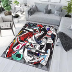 tapis moderne antidérapant mousse polyester résistant noir blanc gris