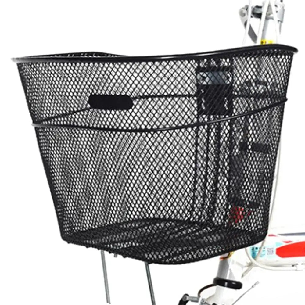 panier vélo noir maille métallique clips fixation moderne durable réglable arrière facile