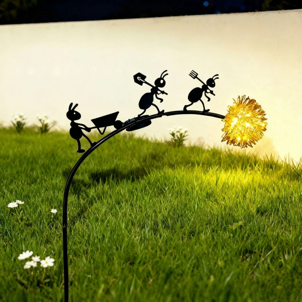 Sculpture jardin fourmi abeille fleur lumineuse solaire led noir artisanal moderneextérieur