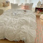 Parure de lit plissée unie 4 pièces 200x220 gris