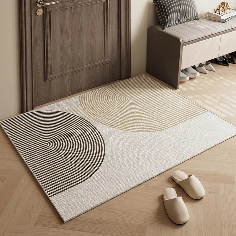 tapis d'accueil beige clair moderne rayures horizontales antidérapant salon entrée maison décoratif polyester
