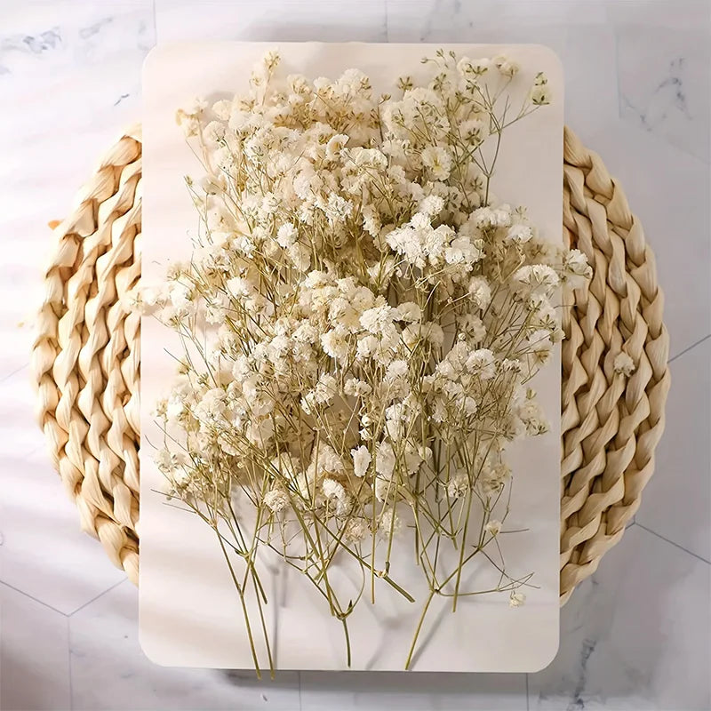 fleurs séchées bouquet blanc tiges dorées naturel rustique anniversaire décoration intérieure papier kraft boîte