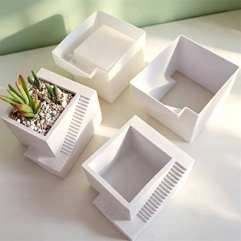pots plantes silicone forme escalier architectural moderne gris blanc noir minimalistes decoration maison translucides