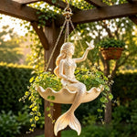 cache pot suspendu résine feuilles vertes figurine sirène classique romantique oiseau doré decoration plantes