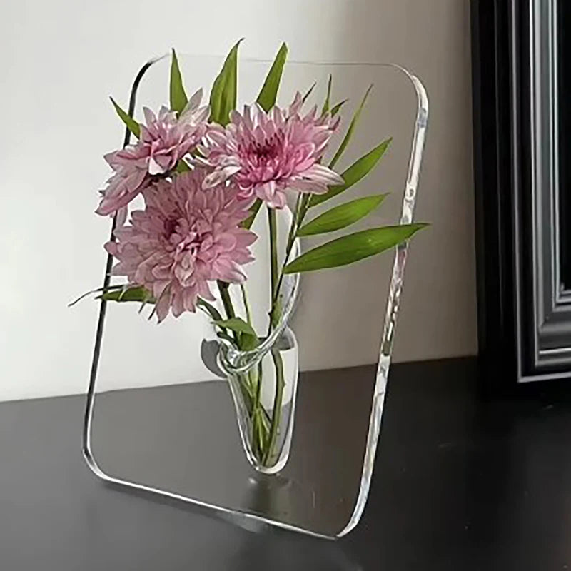 support mural vase transparent bord arrondi moderne adhésif vase intégré