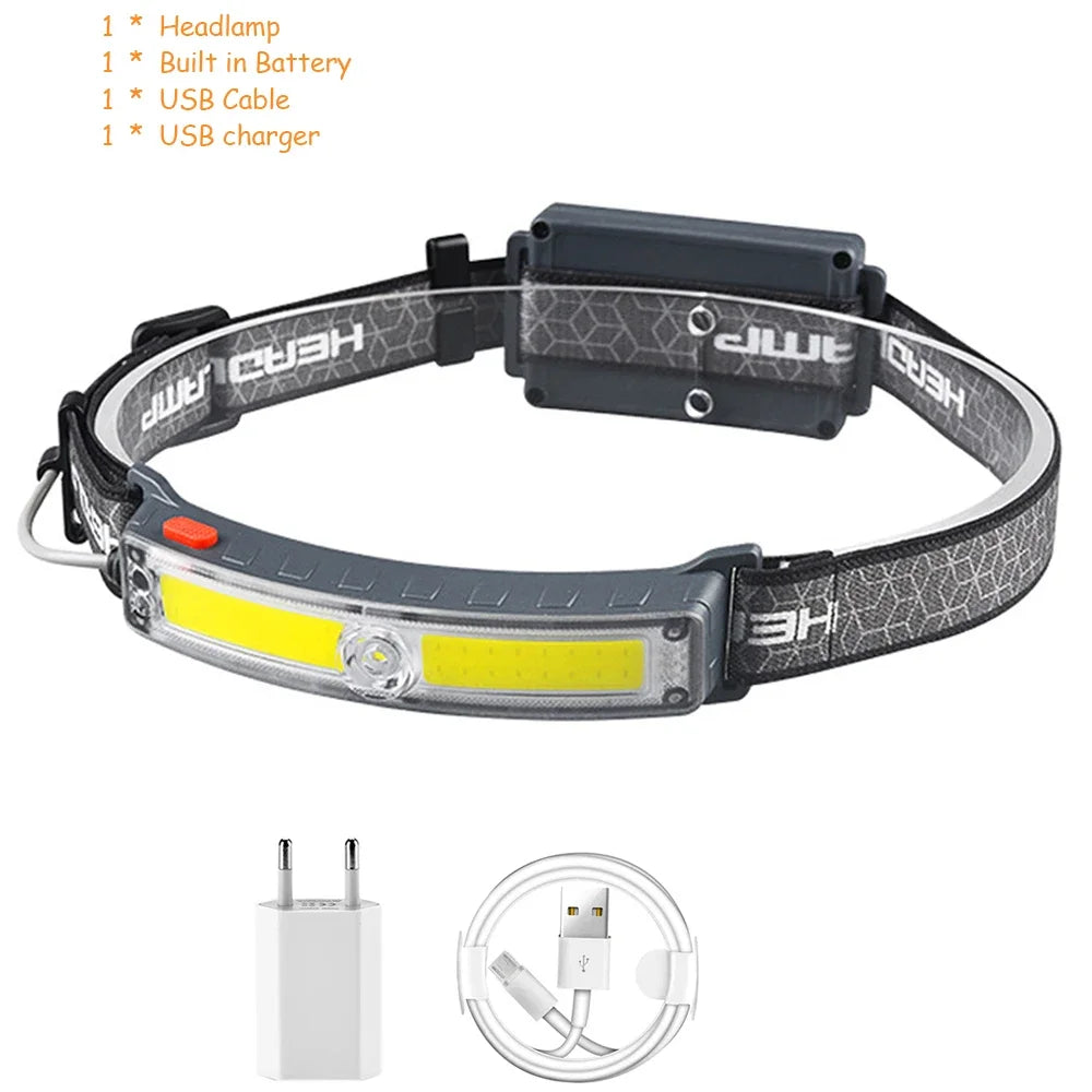 lampe frontale rechargeable led 5w gris noir ceinture ajustable mode pêche étanche 60deg modernisée